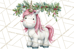Christmas Unicorn Clipart, Cute Watercolor Unicorns PNG Product Image 5