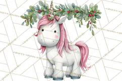 Christmas Unicorn Clipart, Cute Watercolor Unicorns PNG Product Image 5
