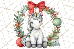 Christmas Unicorn Clipart, Cute Watercolor Unicorns PNG Product Image 3
