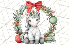 Christmas Unicorn Clipart, Cute Watercolor Unicorns PNG Product Image 3