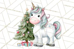 Christmas Unicorn Clipart, Cute Watercolor Unicorns PNG Product Image 5