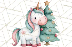 Christmas Unicorn Clipart, Cute Watercolor Unicorns PNG Product Image 3