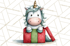 Christmas Unicorn Clipart, Cute Watercolor Unicorns PNG Product Image 4
