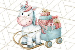 Christmas Unicorn Clipart, Cute Watercolor Unicorns PNG Product Image 2