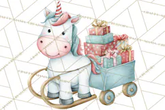 Christmas Unicorn Clipart, Cute Watercolor Unicorns PNG Product Image 2