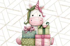 Christmas Unicorn Clipart, Cute Watercolor Unicorns PNG Product Image 3