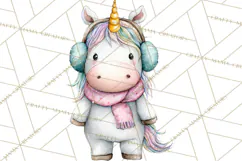 Christmas Unicorn Clipart, Cute Watercolor Unicorns PNG Product Image 2