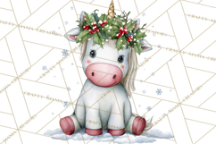 Christmas Unicorn Clipart, Cute Watercolor Unicorns PNG Product Image 2