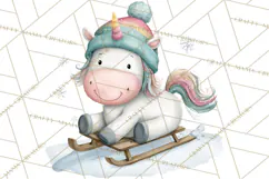 Christmas Unicorn Clipart, Cute Watercolor Unicorns PNG Product Image 3