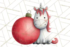 Christmas Unicorn Clipart, Cute Watercolor Unicorns PNG Product Image 3
