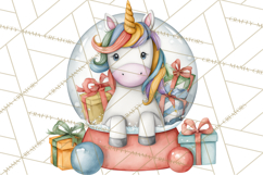 Christmas Unicorn Clipart, Cute Watercolor Unicorns PNG Product Image 3