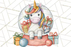 Christmas Unicorn Clipart, Cute Watercolor Unicorns PNG Product Image 3