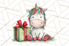 Christmas Unicorn Clipart, Cute Watercolor Unicorns PNG Product Image 4