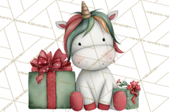 Christmas Unicorn Clipart, Cute Watercolor Unicorns PNG Product Image 5
