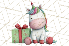 Christmas Unicorn Clipart, Cute Watercolor Unicorns PNG Product Image 2