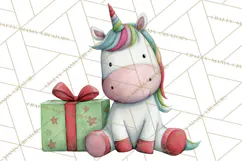 Christmas Unicorn Clipart, Cute Watercolor Unicorns PNG Product Image 2