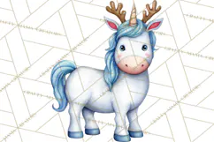 Christmas Unicorn Clipart, Cute Watercolor Unicorns PNG Product Image 3
