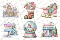 Christmas Unicorn Clipart, Cute Watercolor Unicorns PNG Product Image 4