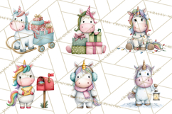 Christmas Unicorn Clipart, Cute Watercolor Unicorns PNG Product Image 8
