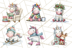Christmas Unicorn Clipart, Cute Watercolor Unicorns PNG Product Image 9