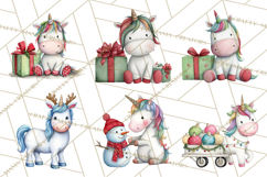 Christmas Unicorn Clipart, Cute Watercolor Unicorns PNG Product Image 2