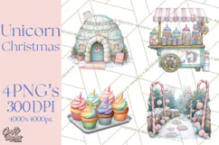 Christmas Unicorn Clipart, Cute Watercolor Unicorns PNG Product Image 1
