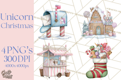 Christmas Unicorn Clipart, Cute Watercolor Unicorns PNG Product Image 1