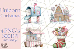 Christmas Unicorn Clipart, Cute Watercolor Unicorns PNG Product Image 1
