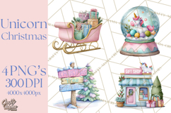Christmas Unicorn Clipart, Cute Watercolor Unicorns PNG Product Image 1