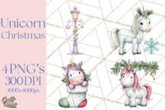 Christmas Unicorn Clipart, Cute Watercolor Unicorns PNG Product Image 1