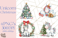 Christmas Unicorn Clipart, Cute Watercolor Unicorns PNG Product Image 1