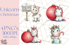 Christmas Unicorn Clipart, Cute Watercolor Unicorns PNG Product Image 1
