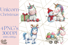 Christmas Unicorn Clipart, Cute Watercolor Unicorns PNG Product Image 1