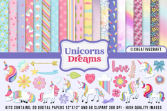 Unicorns Digital Paper and Clipart png, unicorn illustration Product Image 1