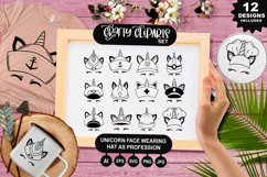 Unicorn Face Wearing Hat As Professional Clipart Set Product Image 1