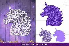 Unicorn Head SVG | Unicorn Flower Paper Cut | Unicorn SVG Product Image 1