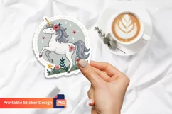 Unicorn Flowers Sticker, Cute Colorful Unicorn Sticker Product Image 1