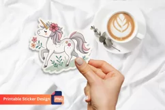 Unicorn Flowers Sticker, Cute Colorful Unicorn Sticker Product Image 1