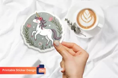 Unicorn Flowers Sticker, Cute Colorful Unicorn Sticker Product Image 1