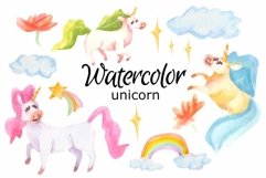 WATERCOLOR CLIPART unicorn pony hoarse fairy tale fantasy Product Image 1