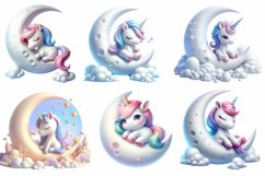 Unicorn on Moon Watercolor Clipart Product Image 2