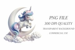 Unicorn on Moon Watercolor Clipart Product Image 3
