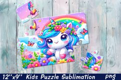 Kids puzzle | Puzzle sublimation, unicorn flowers Product Image 1