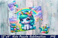 Kids puzzle | Puzzle sublimation, unicorn flowers Product Image 1