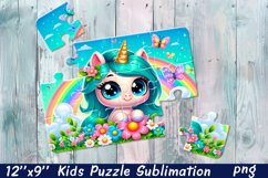 Kids puzzle | Puzzle sublimation, unicorn flowers Product Image 1