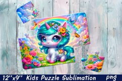 Kids puzzle | Puzzle sublimation, unicorn flowers Product Image 1