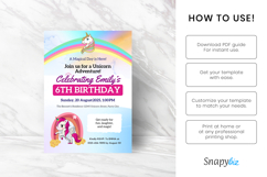 Unicorn Rainbow Girl’s Birthday Party Invitation Template Product Image 6