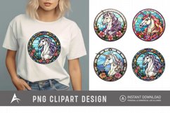Unicorn Round Stained Glass Sublimation Clipart Product Image 1