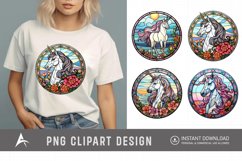 Unicorn Round Stained Glass Sublimation Clipart Product Image 1