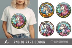Unicorn Round Stained Glass Sublimation Clipart Product Image 1